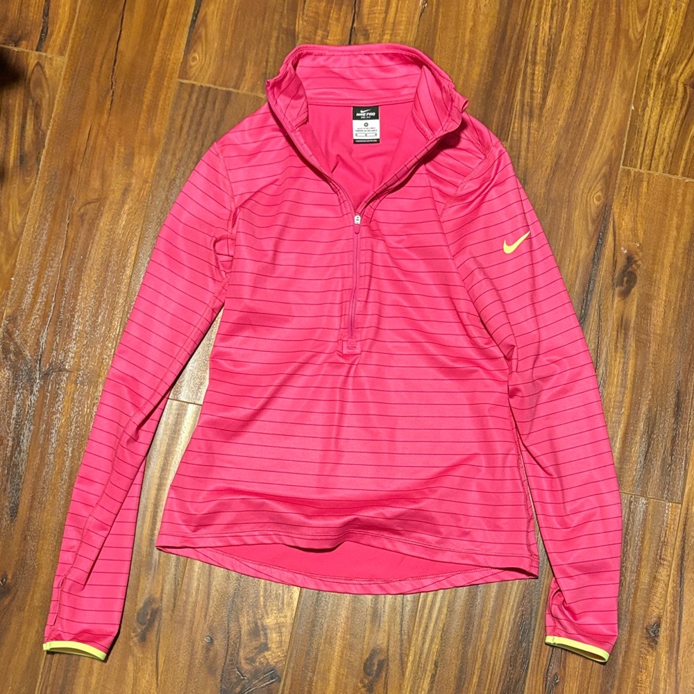 Nike Pro Dri Fit Fuchsia Striped Quarter-Zip Top